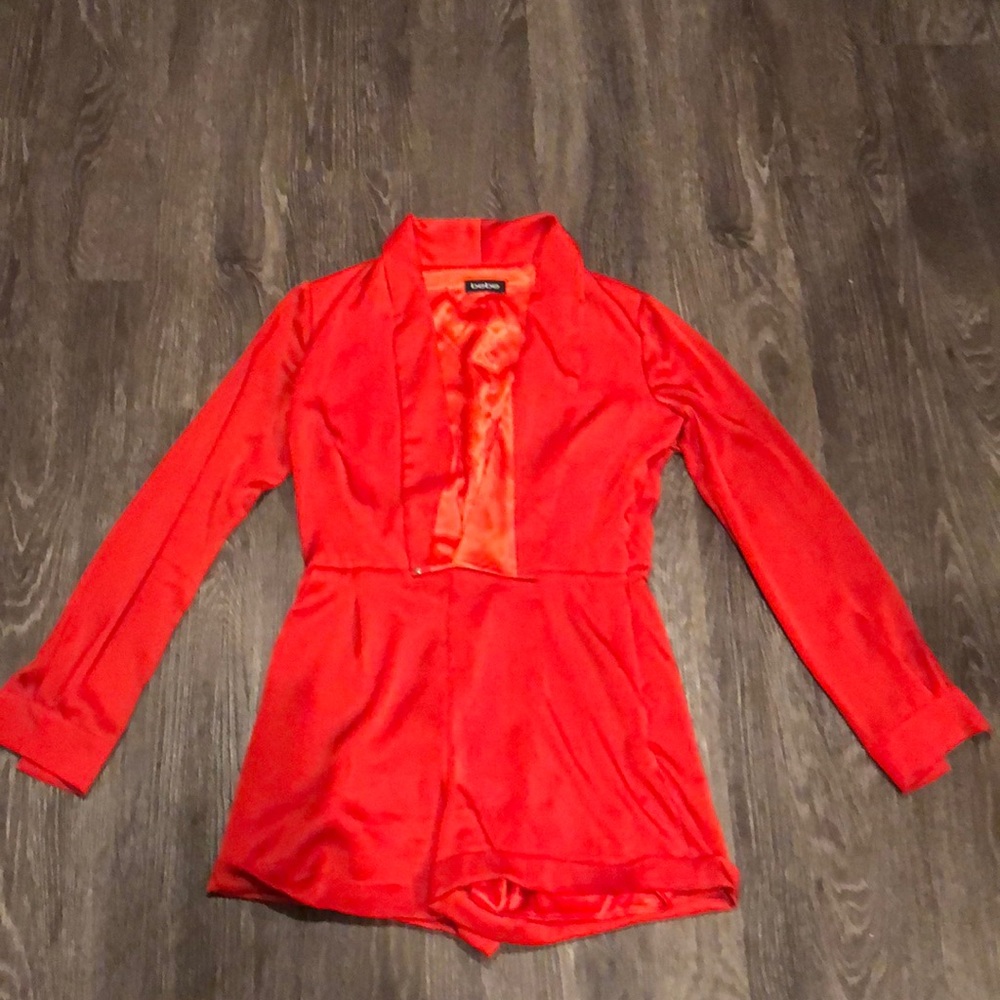 Red satin romper